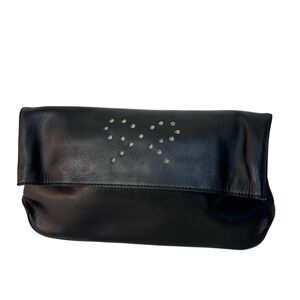 Anya Hindmarch black leather flod over clutc